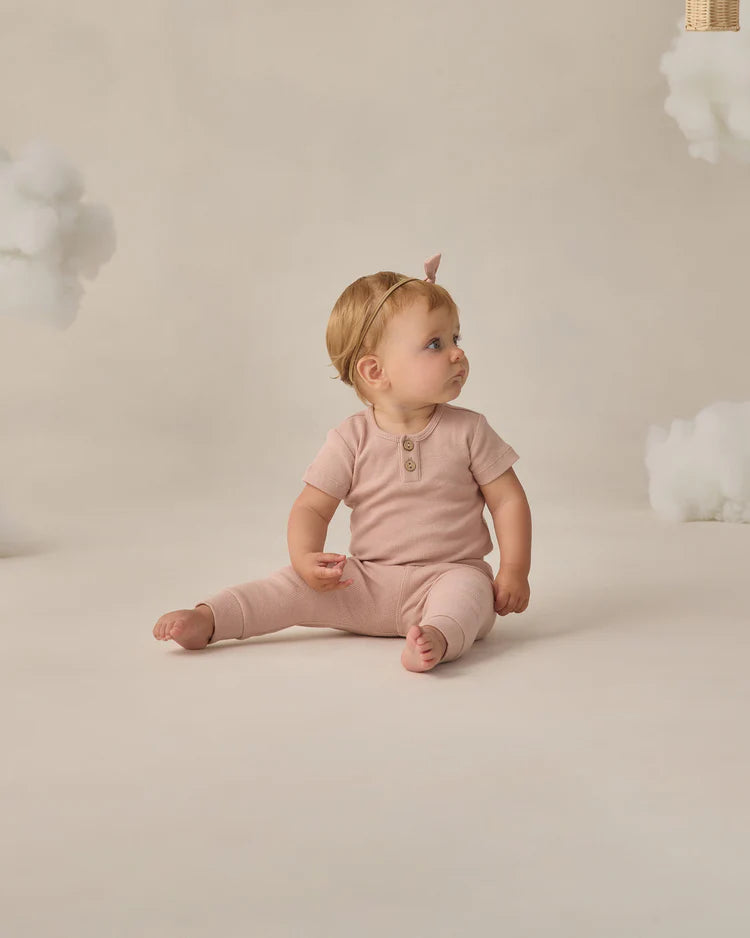 Ribbed Henley Bodysuit | Blush | Quincy Mae