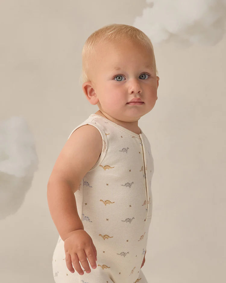 Ribbed Henley Romper | Dinos | Quincy Mae