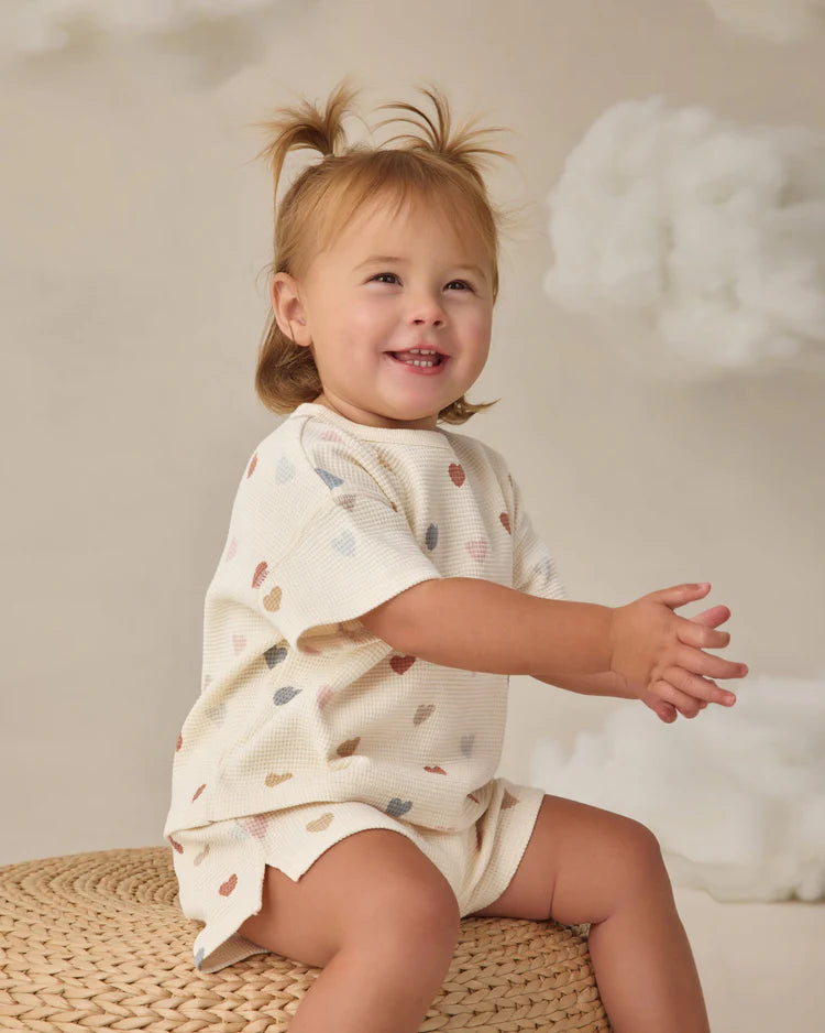 Waffle Tee + Short Set | Confetti Hearts | Quincy Mae