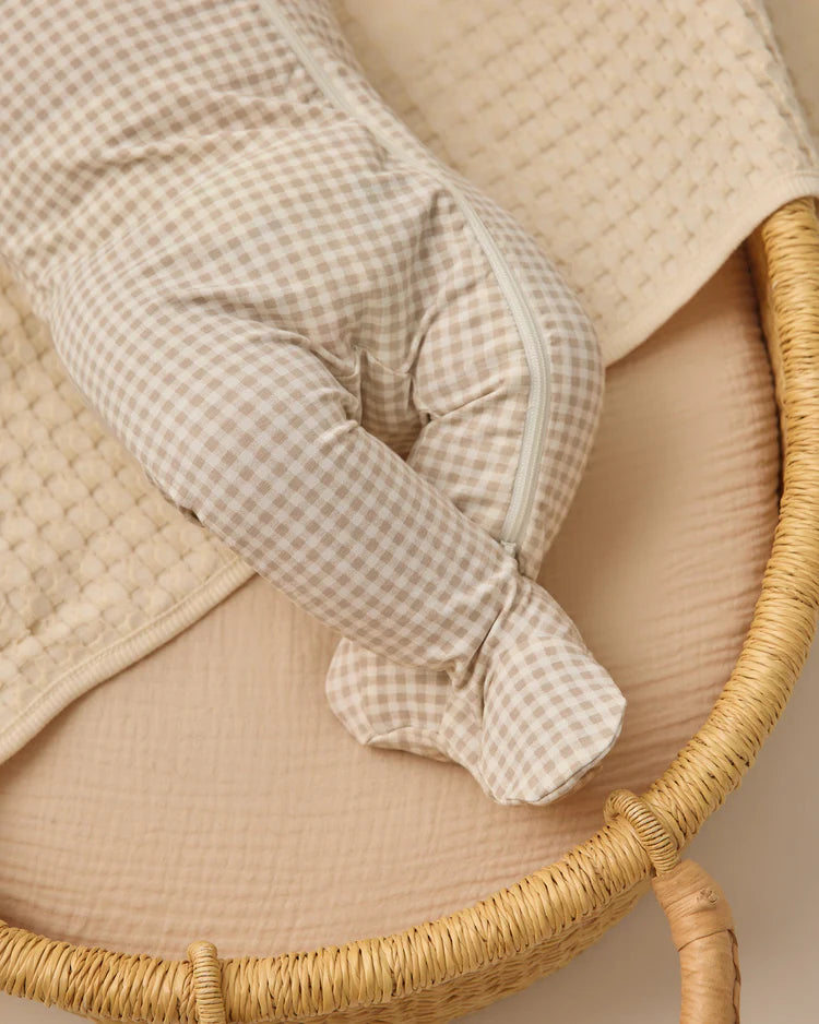 Bamboo Zip Footie | Oat Gingham | Quincy Mae