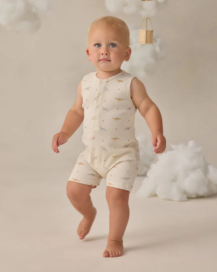 Ribbed Henley Romper | Dinos | Quincy Mae