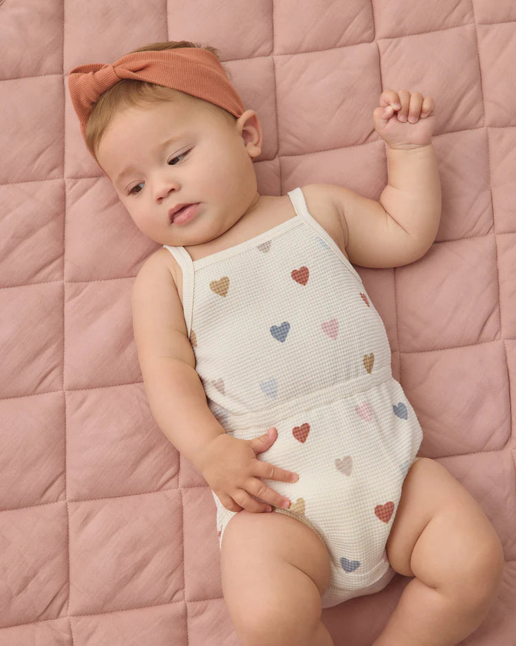 Waffle Cinch Romper | Confetti Hearts | Quincy Mae