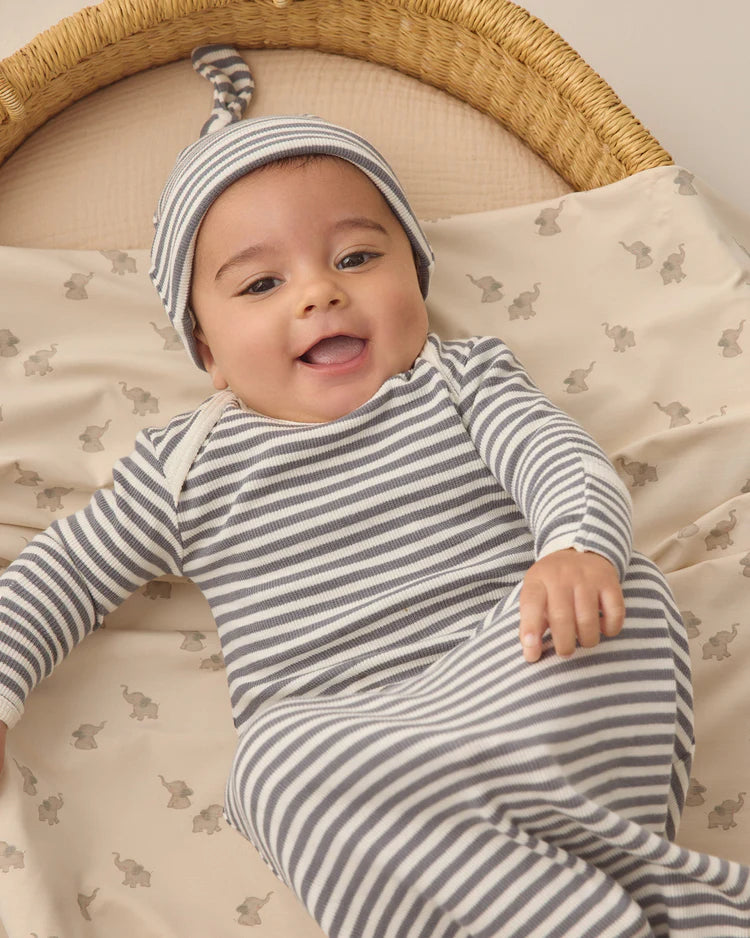 Knotted Baby Gown + Hat Set | Ocean Stripe | Quincy Mae