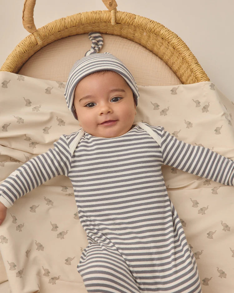 Knotted Baby Gown + Hat Set | Ocean Stripe | Quincy Mae