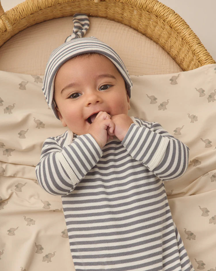Knotted Baby Gown + Hat Set | Ocean Stripe | Quincy Mae