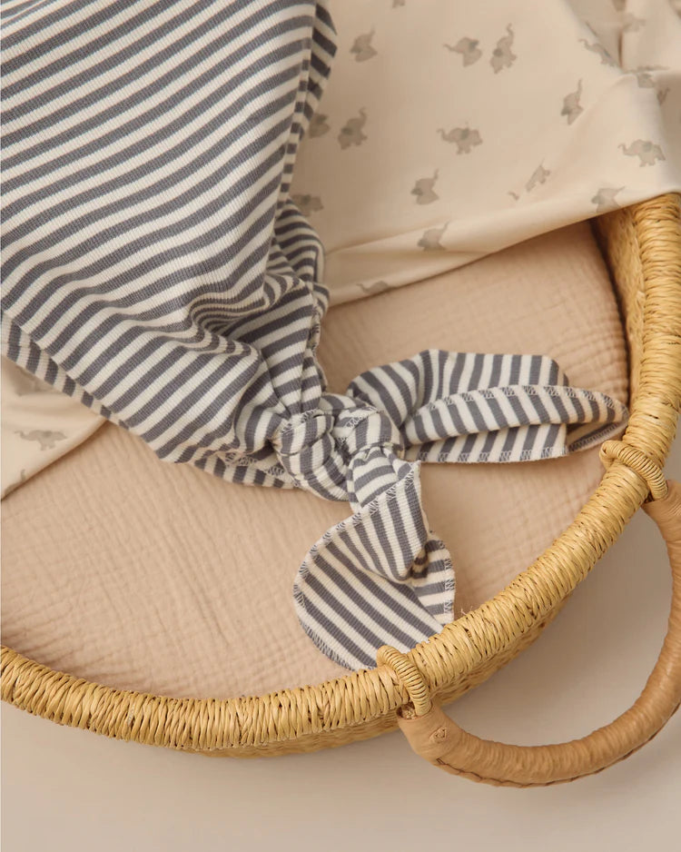 Knotted Baby Gown + Hat Set | Ocean Stripe | Quincy Mae