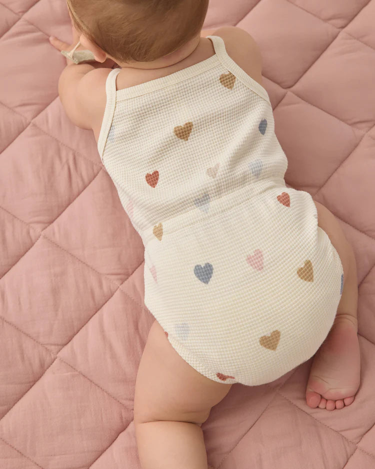 Waffle Cinch Romper | Confetti Hearts | Quincy Mae
