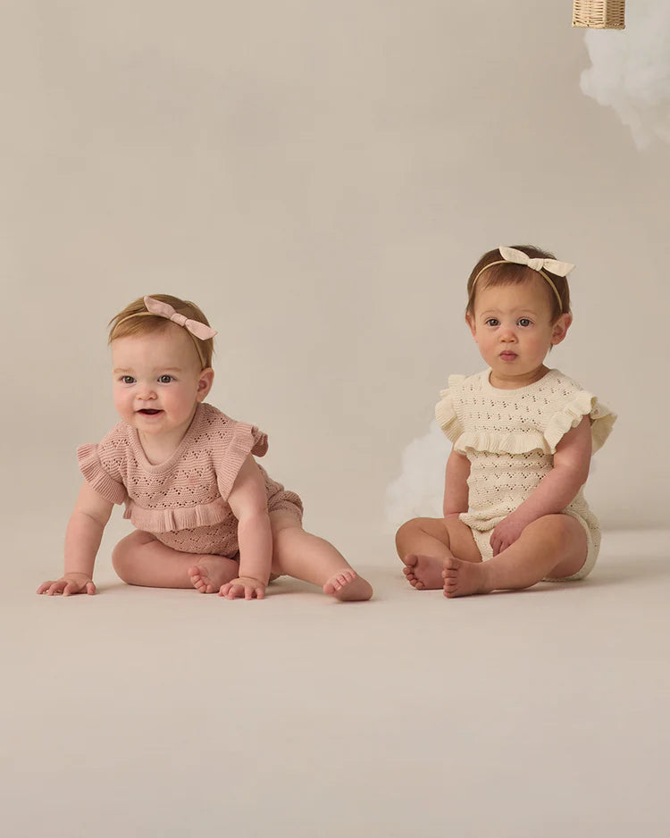 Pointelle Ruffle Romper | Natural | Quincy Mae
