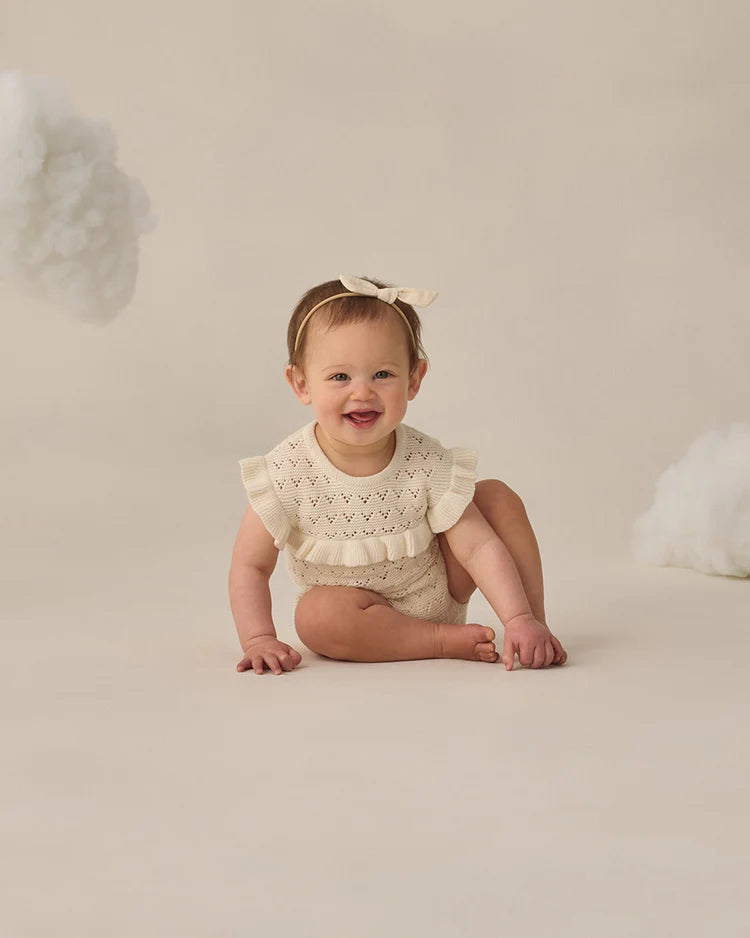 Pointelle Ruffle Romper | Natural | Quincy Mae