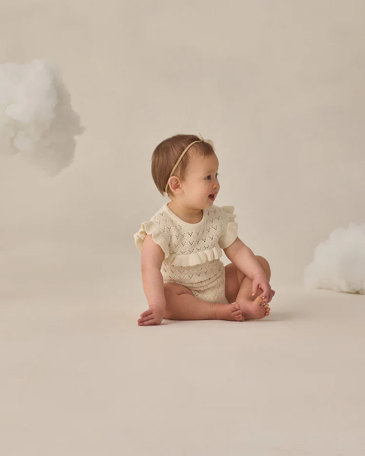 Pointelle Ruffle Romper | Natural | Quincy Mae