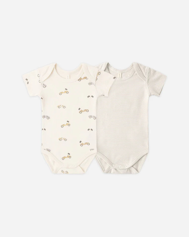 Short Sleeve Bodysuit Pack | Race Car, Oat Micro Stripe | Quincy Mae