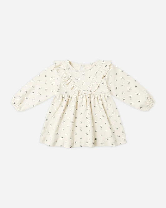 Long Sleeve Ruffle V Dress | Blue Ditsy | Quincy Mae