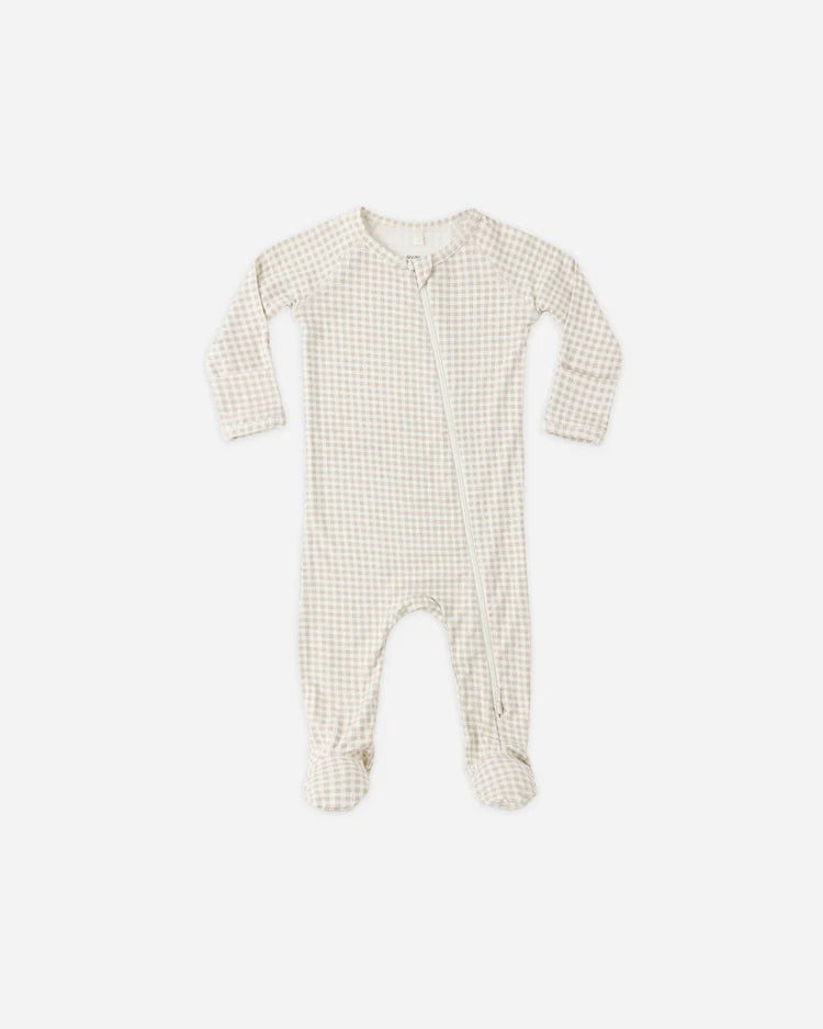 Bamboo Zip Footie | Oat Gingham | Quincy Mae