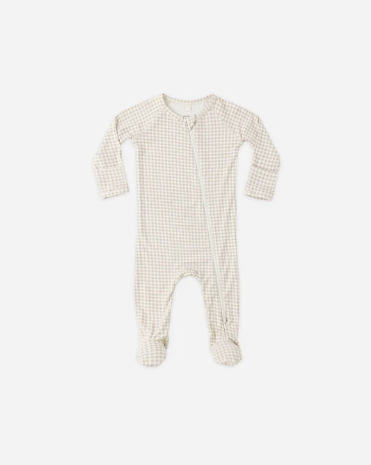 Bamboo Zip Footie | Oat Gingham | Quincy Mae