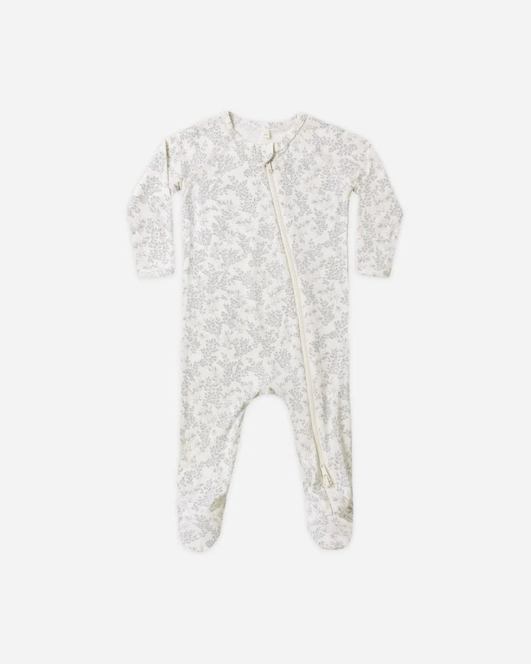 Bamboo Zip Footie | Cloud Floral | Quincy Mae
