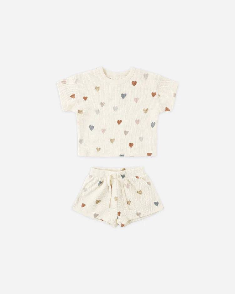 Waffle Tee + Short Set | Confetti Hearts | Quincy Mae