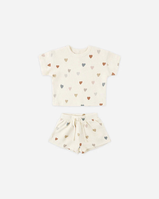 Waffle Tee + Short Set | Confetti Hearts | Quincy Mae