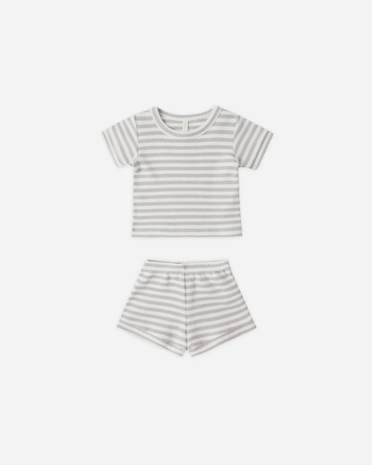 Waffle Shortie Set | Sage Stripe | Quincy Mae