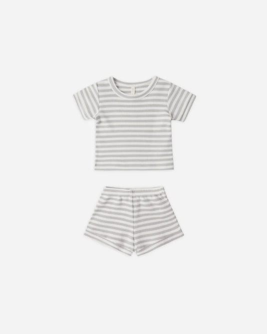Waffle Shortie Set | Sage Stripe | Quincy Mae