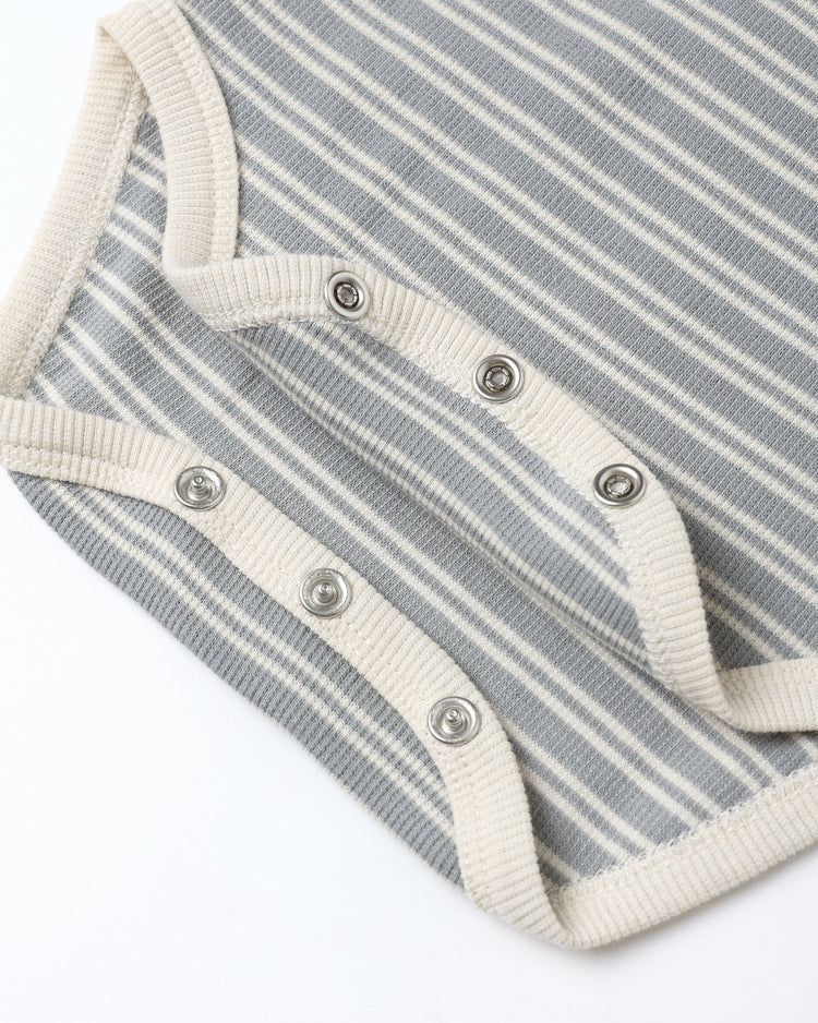 Ribbed Bodysuit, 2 Pack | Steel Blue  Micro Stripe, Owls | Quincy Mae