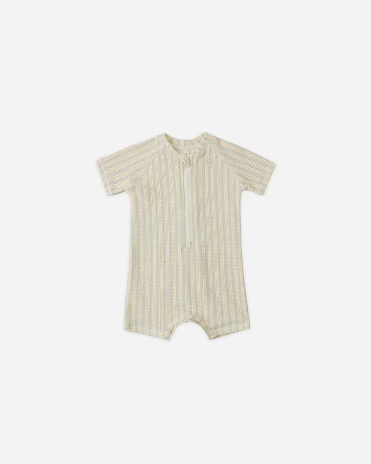 Zip Rashguard One-Piece | Blue + Butterscotch Stripe | Quincy Mae