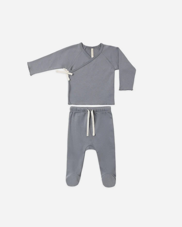 Wrap Top + Footed Pant Set | Slate | Quincy Mae