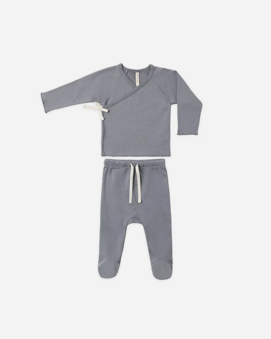 Wrap Top + Footed Pant Set | Slate | Quincy Mae