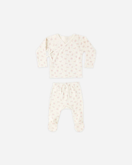 Wrap Top + Footed Pant Set | Flower Field | Quincy Mae