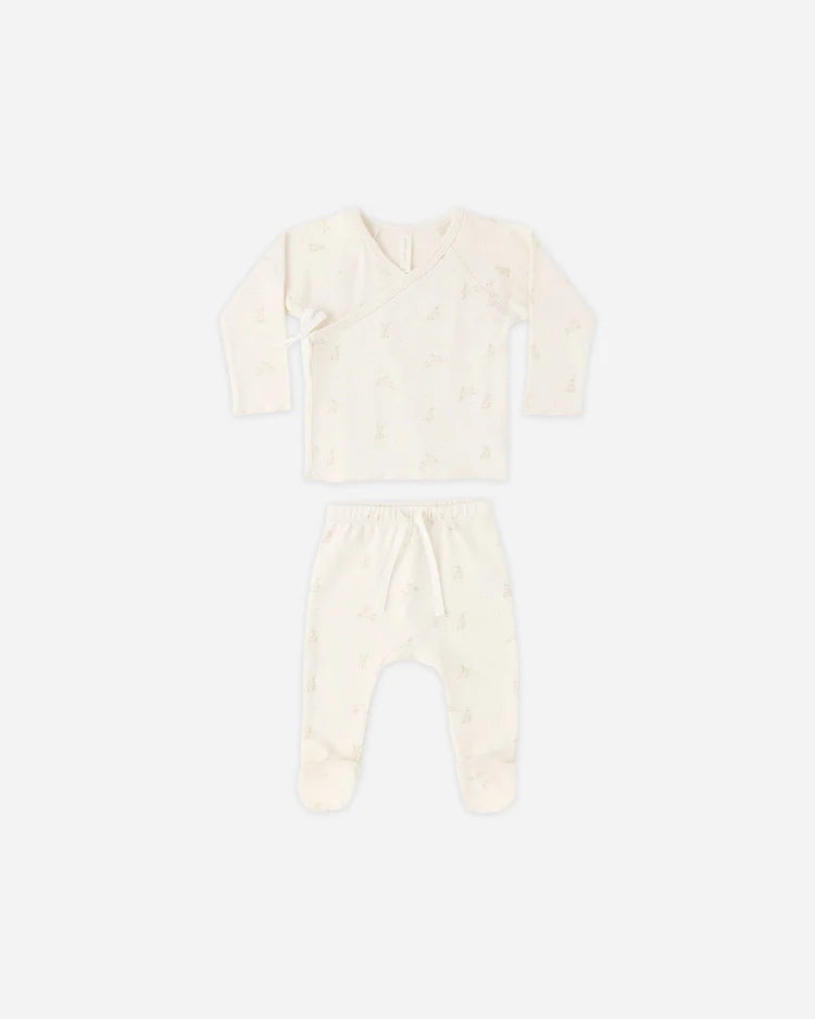 Wrap Top + Footed Pant Set | Bunnies | Quincy Mae