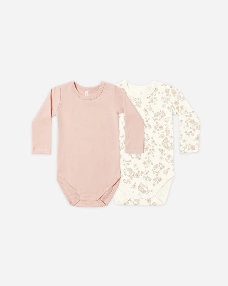 Jersey Bodysuit, 2 Pack | Floral Vine, Dusty Rose | Quincy Mae
