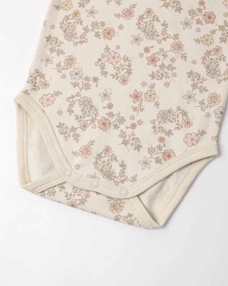Jersey Bodysuit, 2 Pack | Floral Vine, Dusty Rose | Quincy Mae