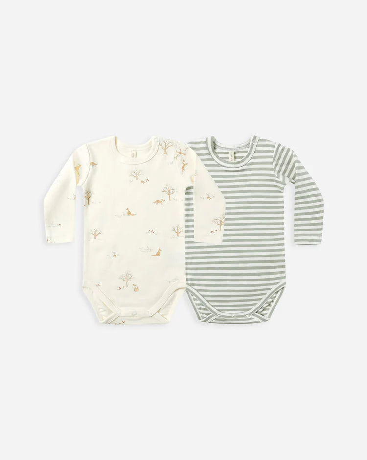 Jersey Bodysuit, 2 Pack | Fox Land, Fern Stripe | Quincy Mae