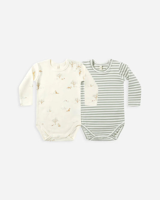 Jersey Bodysuit, 2 Pack | Fox Land, Fern Stripe | Quincy Mae
