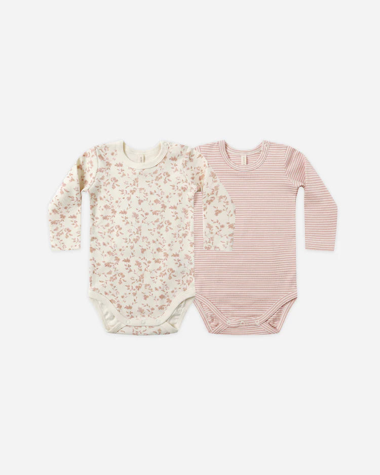 Jersey Bodysuit, 2 Pack | French Garden, Rose Micro Stripe | Quincy Mae