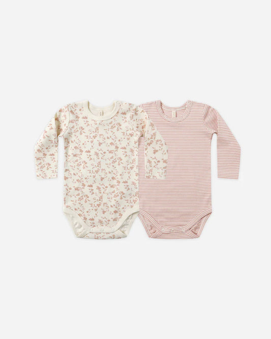 Jersey Bodysuit, 2 Pack | French Garden, Rose Micro Stripe | Quincy Mae