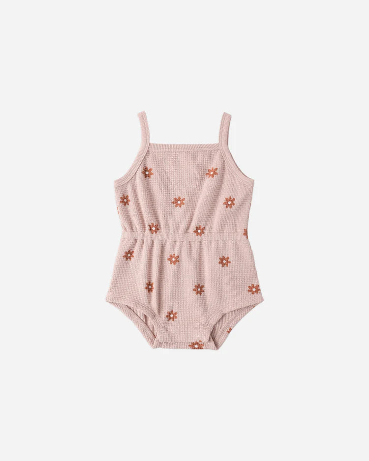 Waffle Cinch Romper | Pink Daisy | Quincy Mae