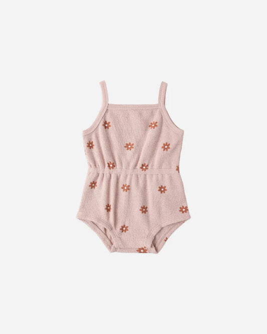 Waffle Cinch Romper | Pink Daisy | Quincy Mae