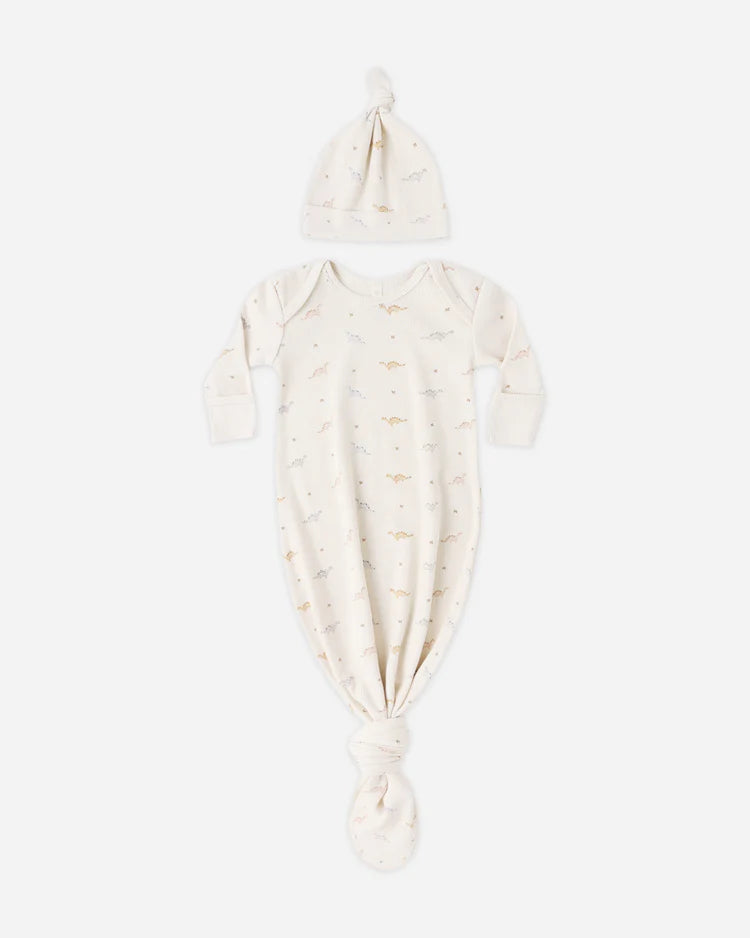 Knotted Baby Gown + Hat Set | Dinos | Quincy Mae
