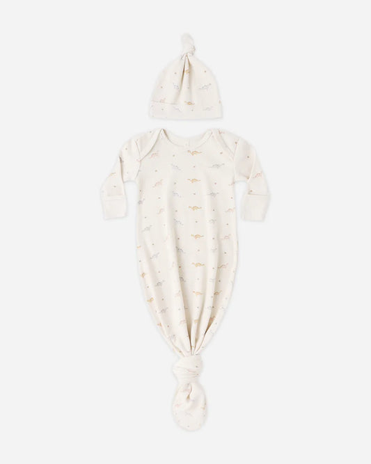 Knotted Baby Gown + Hat Set | Dinos | Quincy Mae