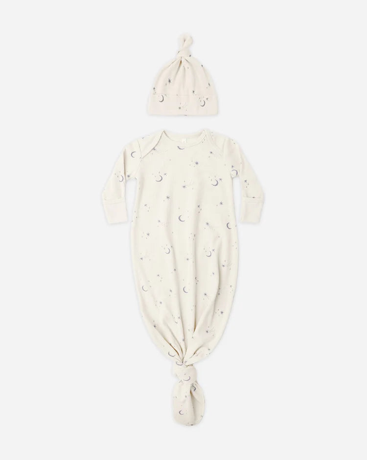 Knotted Baby Gown + Hat Set | Celestial | Quincy Mae