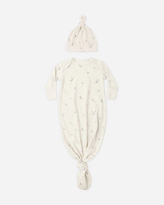 Knotted Baby Gown + Hat Set | Celestial | Quincy Mae