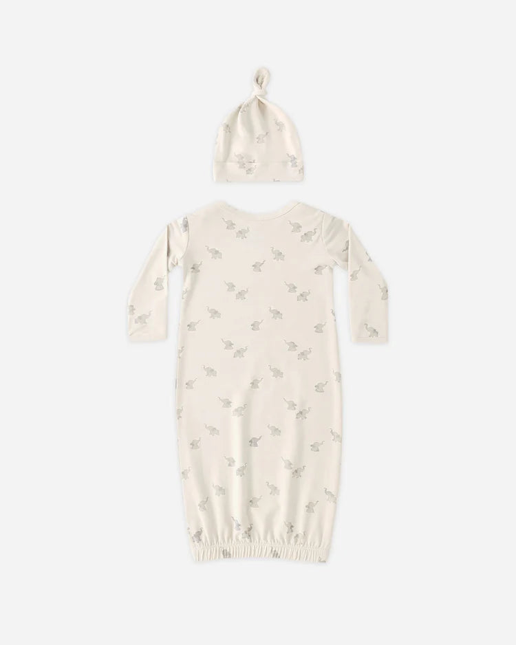 Bamboo Baby Gown + Hat Set | Elephants | Quincy Mae