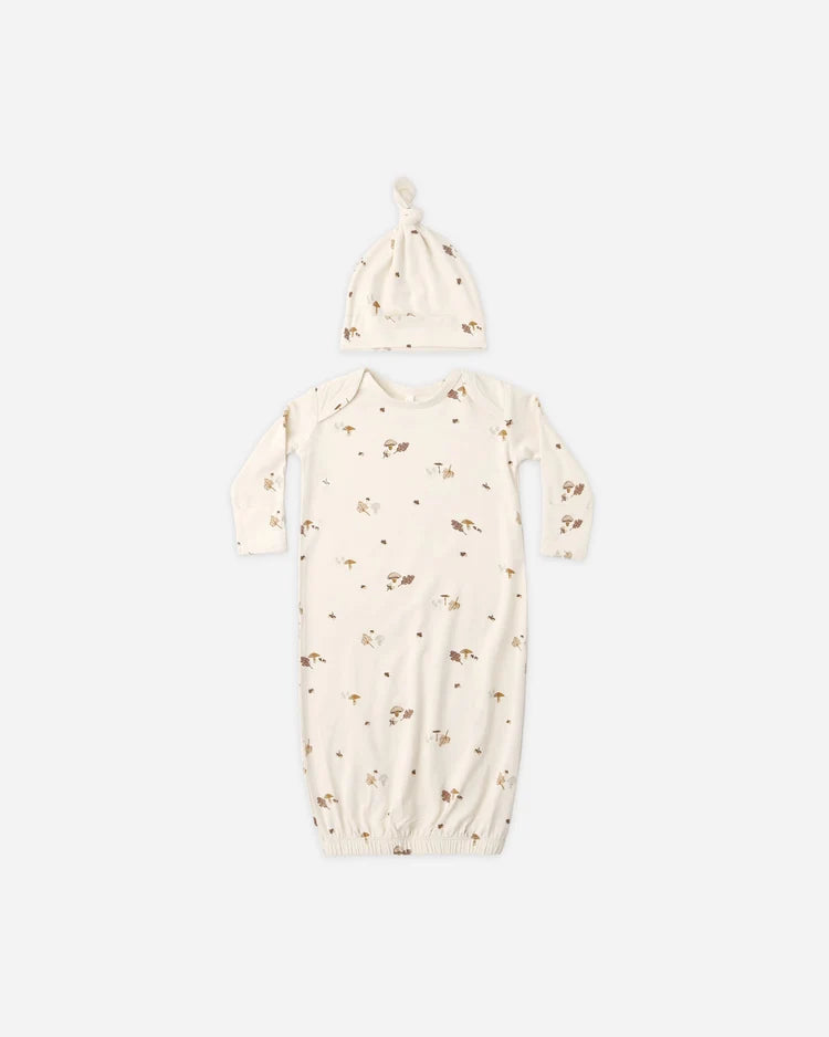 Bamboo Baby Gown + Hat Set | Woodland | Quincy Mae
