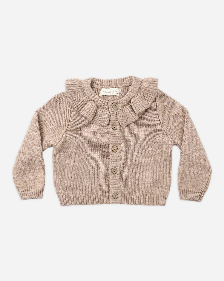Ruffle Collar Cardigan | Heathered Almond | Quincy Mae