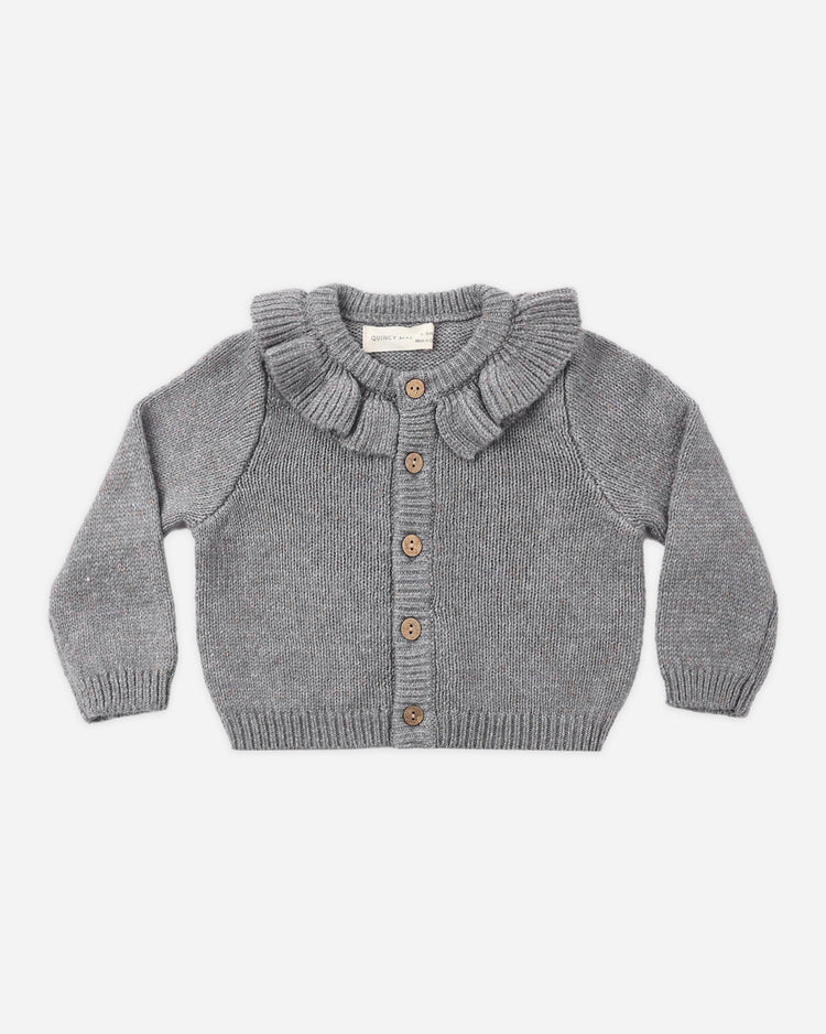 Ruffle Collar Cardigan | Heathered Slate | Quincy Mae