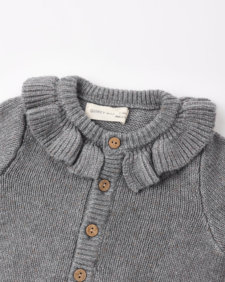 Ruffle Collar Cardigan | Heathered Slate | Quincy Mae