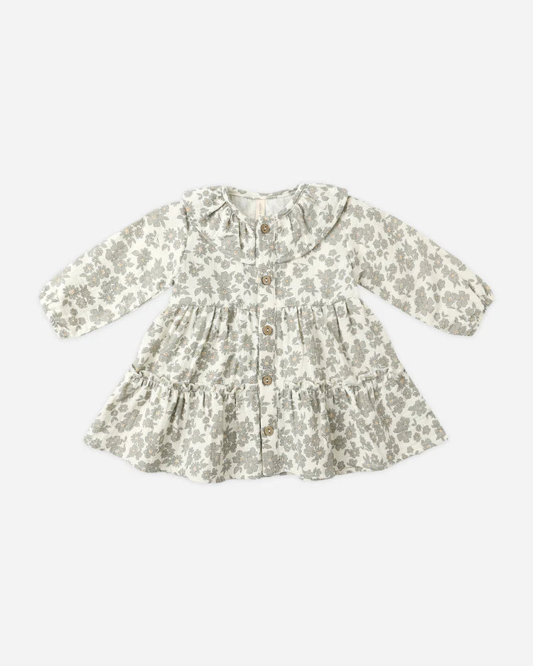 Ruffle Collar Button Dress | Green  Floral | Quincy Mae