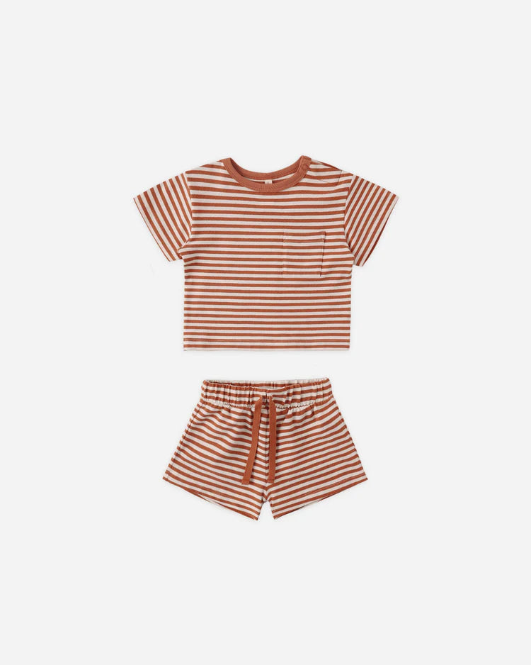 Boxy Pocket Tee + Short Set| Poppy Stripe | Quincy Mae