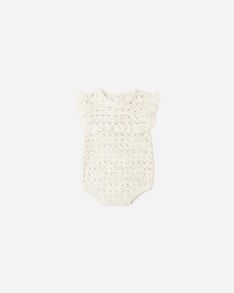 Pointelle Ruffle Romper | Natural | Quincy Mae