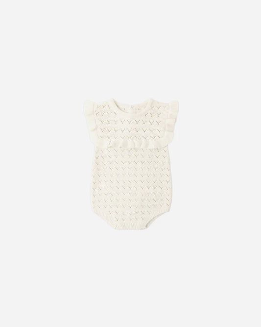 Pointelle Ruffle Romper | Natural | Quincy Mae